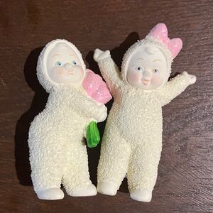 Charming Vintage Mini Snow Babies Figurines with Pink Glitter Details